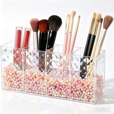 Acrylic Makeup Brush Organizer 4 Compartment Cosmetic Brush Storage Holder