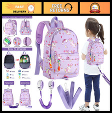 Toddler Backpack Leash with Anti-Lost Wrist Link, Cute Mini Child Harness, Purpl