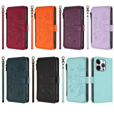 Zip Flower Leather Wallet Phone Case For ZTE Blade A52 A36 A56 A76 Nubia P7 V70