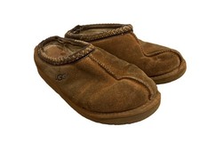  READ UGG Women  s Tasman Chestnut Suede Shearling-Lined Slip-On Slippers size 6