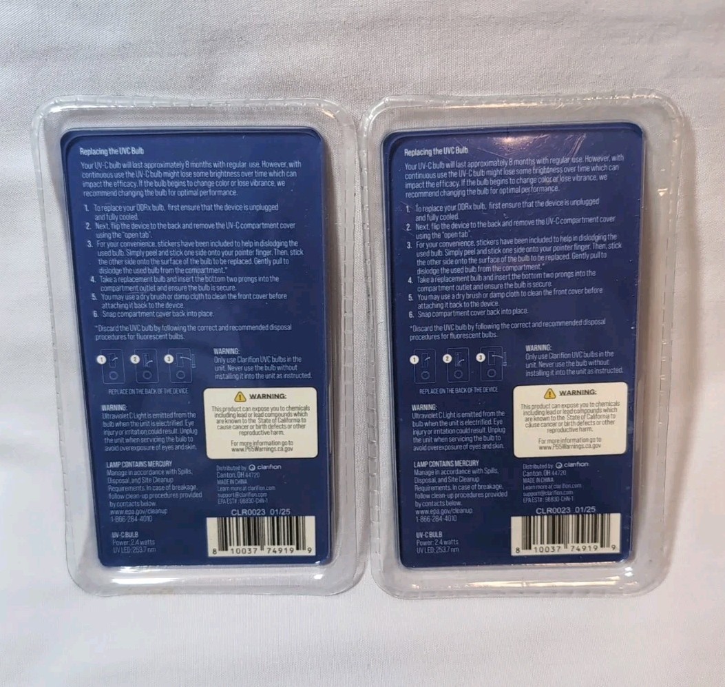 2 PACK Clarifion ODRx Replacement UV-C Light Bulb Home Light Sanitizer