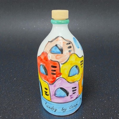 Gargiulo Italian Pottery Empty Bottle Container Decanter Painted W Cork Top VTG