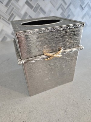 VTG Stylebuilt Tissue Box cover - Silvertone w/silver & Gold rope detail