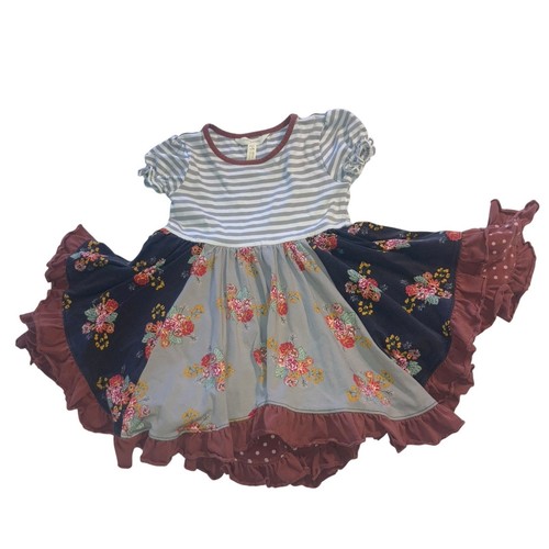 Matilda Jane with Joanna Gaines Twirl Flared Dress Girls Size 4 Floral Stripes