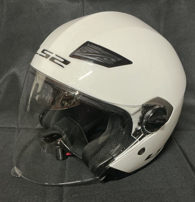 LS 2 Open Face Motorcycle Helmet w/ Drawstring Bag -Pearl White - XL
