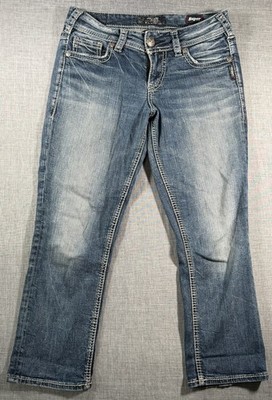 Silver Suki Super Mid Capri Jeans Womens 27/22 Stretch Blue Denim