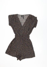 Mango Damen Playsuit Einteiler schwarz geometrisch Viskose Gr&ouml;&szlig;e S gekn&ouml;pft