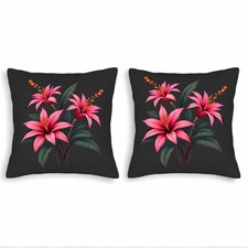 Set of 2 18x18in Throw Pillow Covers - Vibrant Pink Flowers with Orange Stamens