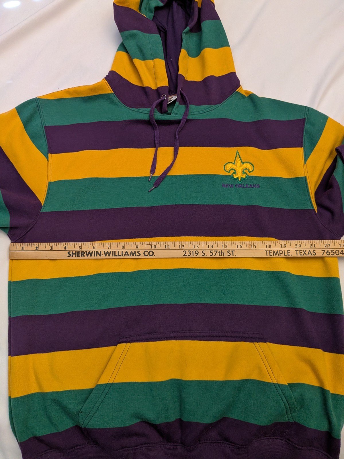 MARDI GRAS Green Yellow Purple Stripe KBW Sweatshirt With Hoodie Size 2XL
