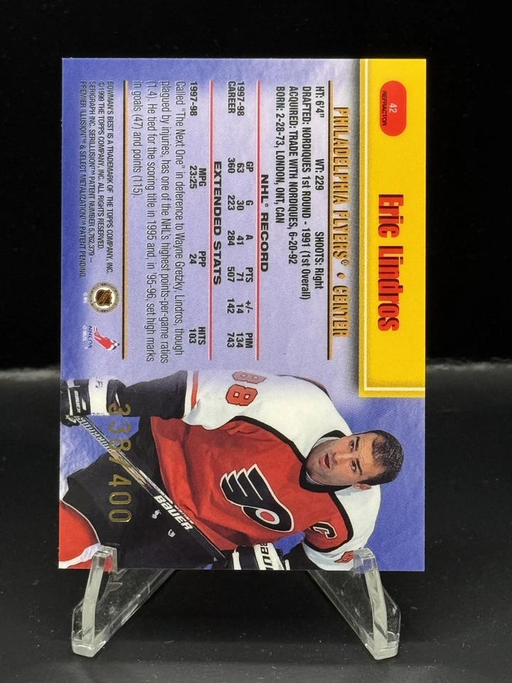 1998 BOWMAN'S BEST #42 ERIC LINDROS REFRACTOR 338/400 - Image 2 of 2