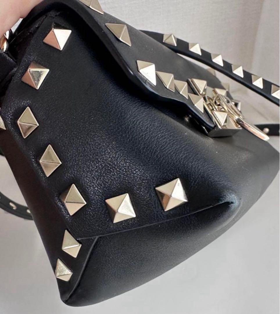 VALENTINO Women Rockstud Shoulder bag Leather V Logo Black Gold from japan thumbnail 13