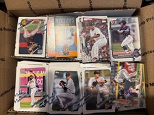 medium flat rate box of baseball cards. Mostly 2020/2021 Topps.