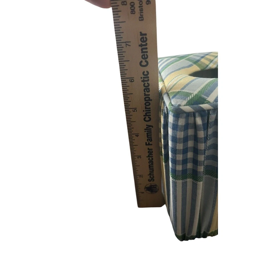 Cubierta de caja de pañuelos vintage tela azul y amarilla estampado de guinga usada en excelente estado Waverly?? Foto 4 de 4