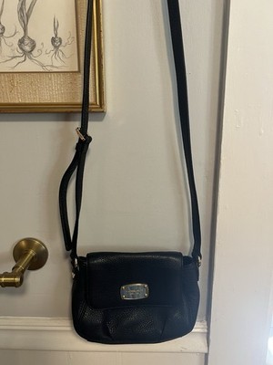 Michael Kors Black Pebbled Crossbody Bag Gold Hardware Logo Plaque