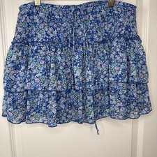 Wild Fable Blue Floral Tiered Ruffle Mini Skirt Drawstring Sz M Cottagecore