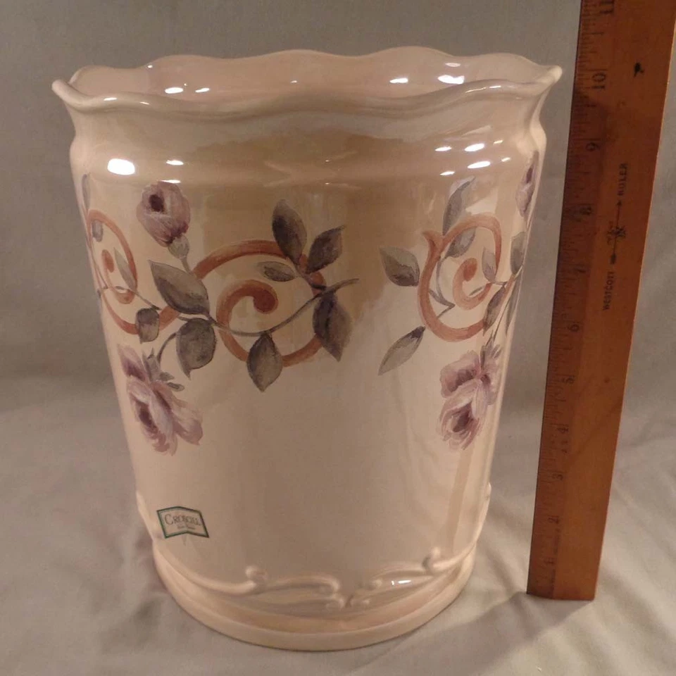 Croscill Chambord Ceramic Wastebasket Purple Roses - Image 2 of 4