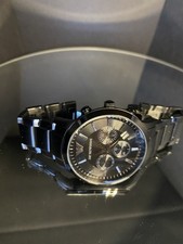 EMPORIO ARMANI AR2453 QUARTZ BLACK CHRONOGRAPH WATCH / SLEEK STAINLESS BRACELET