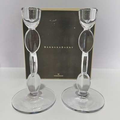 Pair Barbara Barry for Wedgwood Oval Link Crystal Candle Holders 7'' NOS