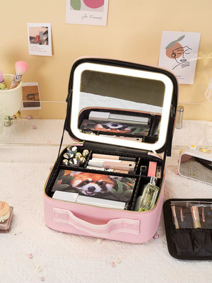 3 Color Train Case Mirror, White Portable Makeup Case Waterproof Organizer with 
