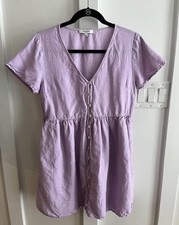 Madewell Alexandra Lillac Linen Babydoll Cap Sleeve Mini Dress Women's Size Med