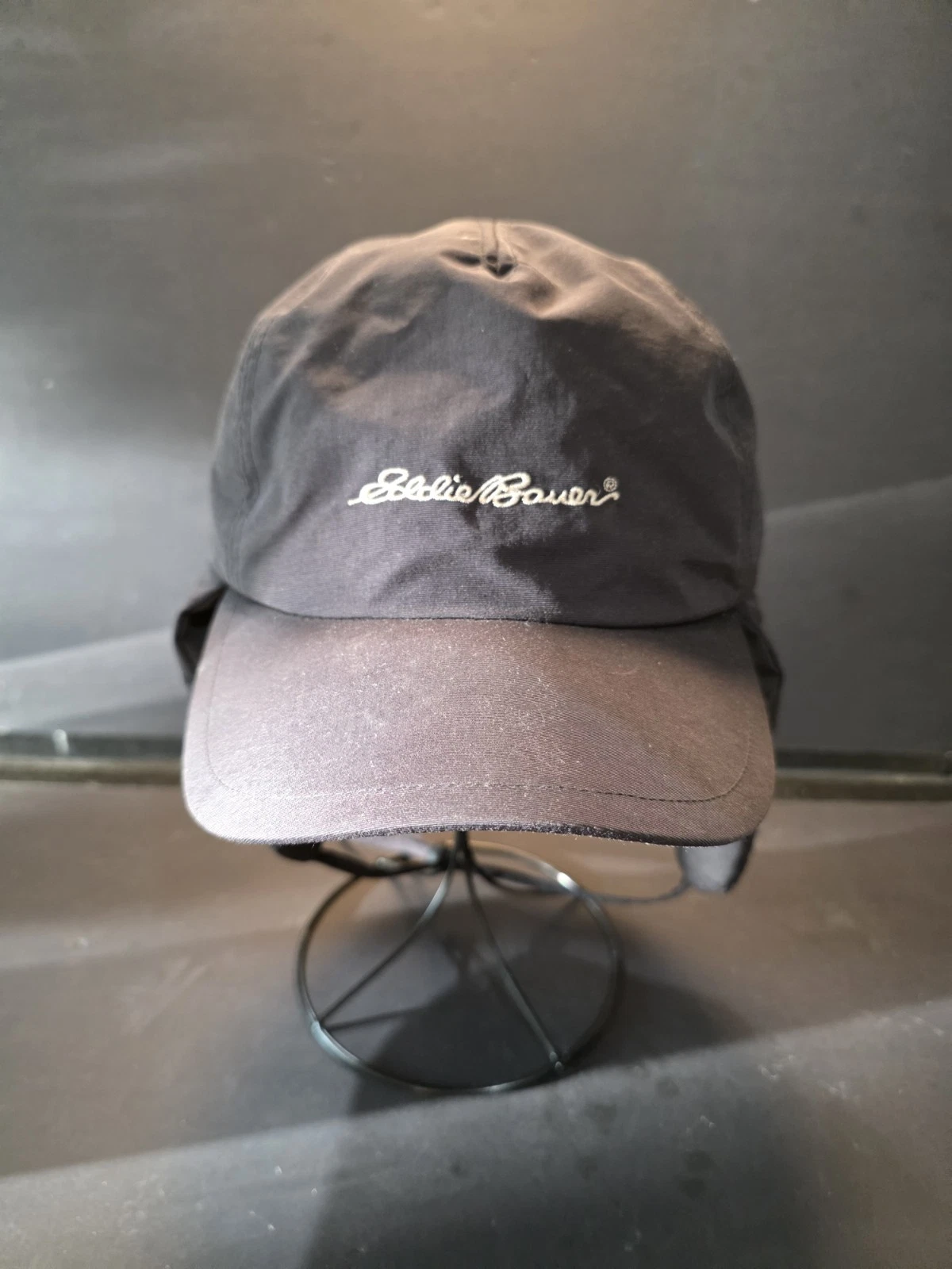 Eddie Bauer Goose Down Trapper Hat Black Ear Flap Cap Fleece One Size Fits Most