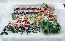 Job Lot 64 Vintage Christmas Cake Decorations, Chalets, Trees, Robins, Santa's,