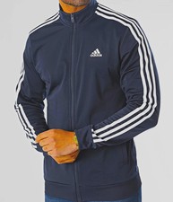 NEW ADIDAS MEN'S ESSENTIALS 3 STRIPES TRICOT TRACK JACKET H46100 BLUE Size XL