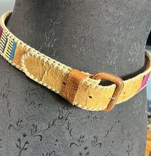 Vtg Hand Woven Belt Leather Traditional Art Guatemalan Multi Color Textile