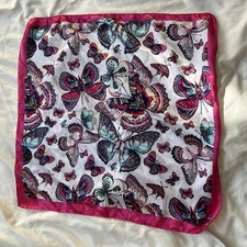Vibrant Butterfly Print Square Scarf Hot Pink Border Satin Bandana Head scarf