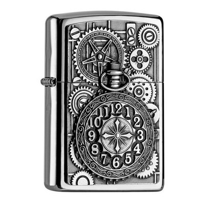 ZIPPO HIGH POLISH CHROME TASCHENUHR 3D BENZIN FEUERZEUG WINDDICHT NEU