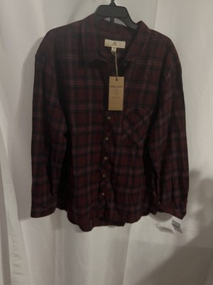 Thread & Supply Women s Relaxed Plaid Flannel Buttondown Shirt Wine Size XL