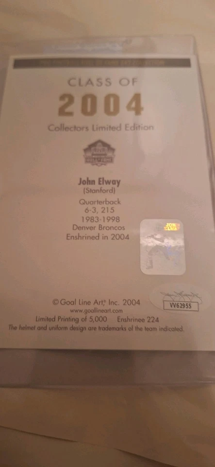 JOHN ELWAY "7" Signed HOF 2004 Goal Line Art Card GLAC - #/5,000 - JSA COA - Image 4 of 4