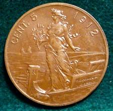 King Vittorio Emanuele III 5 Centesimi 1912  Bow  Excellent Rare NC