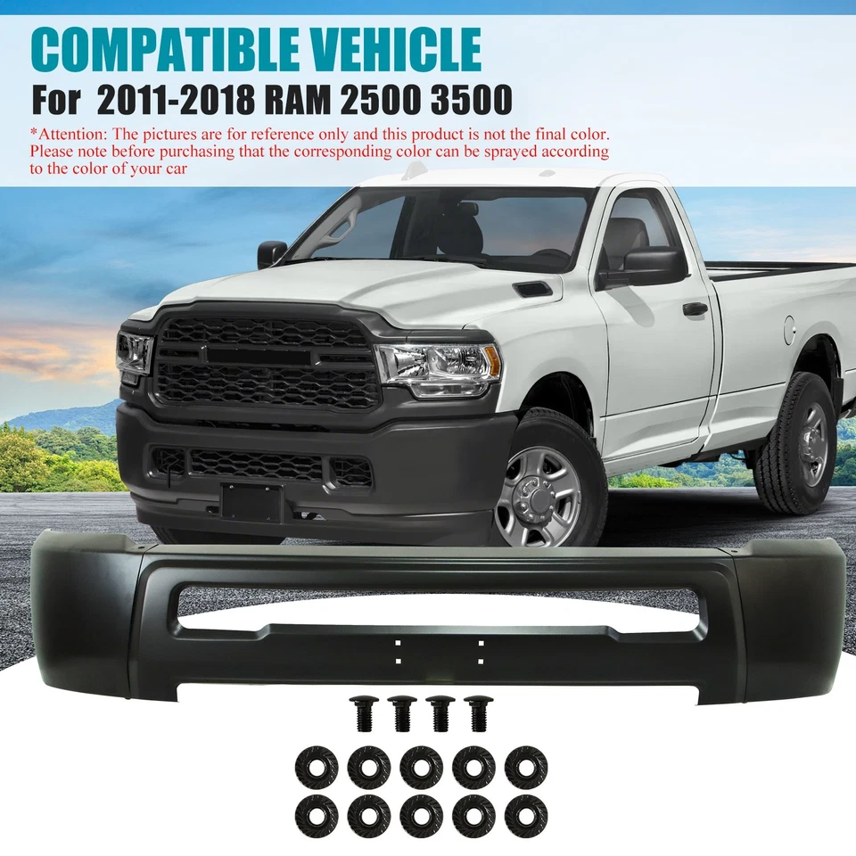 Black Steel Front Bumper For 2011-2018 Dodge Ram 2500 3500 w/o Fog Light Hole - Imagem 3 de 4