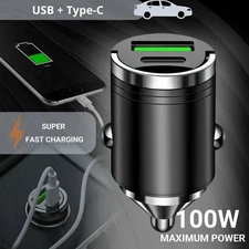Dual USB Type-C PD Car Mini Charger 100W Fast Charge Adapter For iPhone Samsung