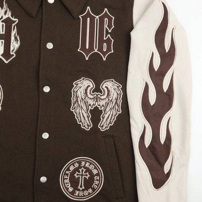 Gothic Varsity Jacket Medium Skull Cross Embroidered Y2K