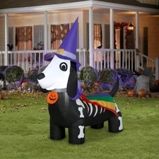 Rainbow Witch Dog Halloween Airblown Inflatable Lights Up Yard Decor 4 Feet