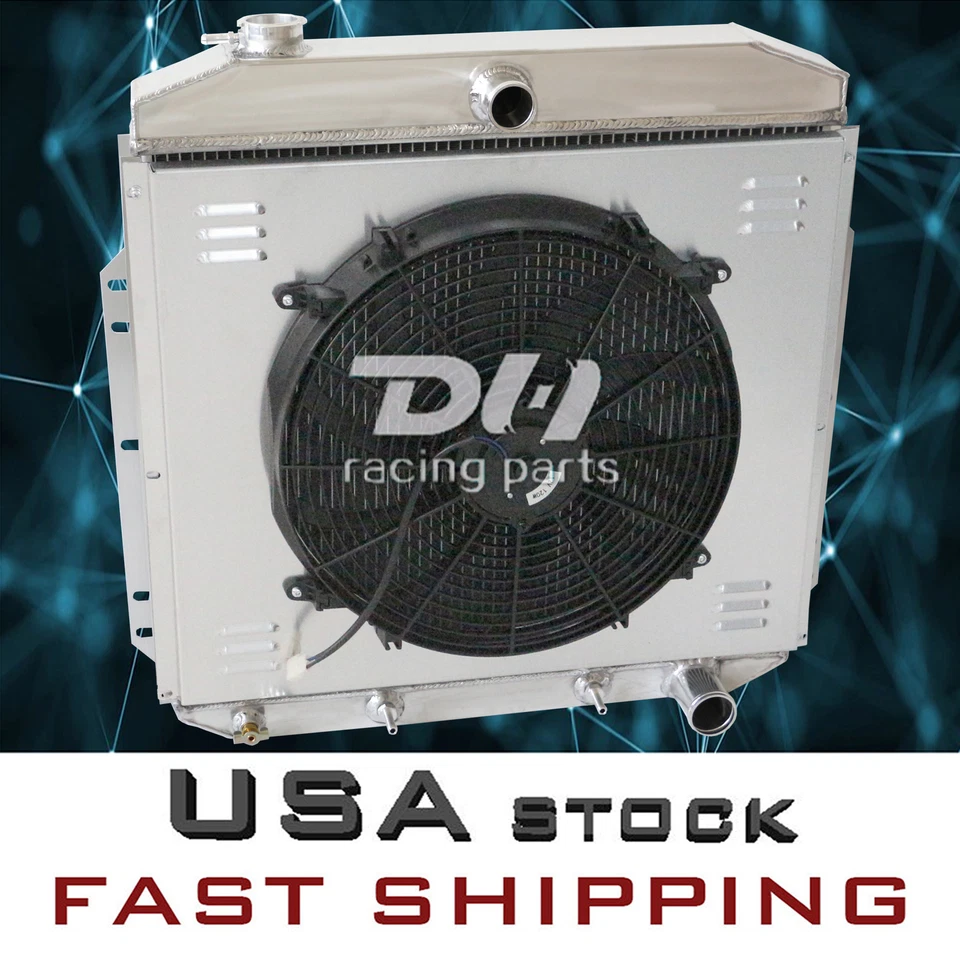 Ford Courier 1953-56 sedán entrega/F-100 F-250 radiador de aluminio + cubierta + ventilador Foto 3 de 4