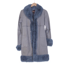Bershka Leather Faux Fur Collared Grey Long Sleeved Coat Uk Size 10