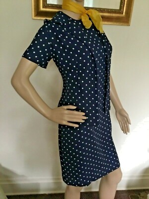 80's Vintage Navy Blue White Polka Dot Sheath Dress Jacket Set