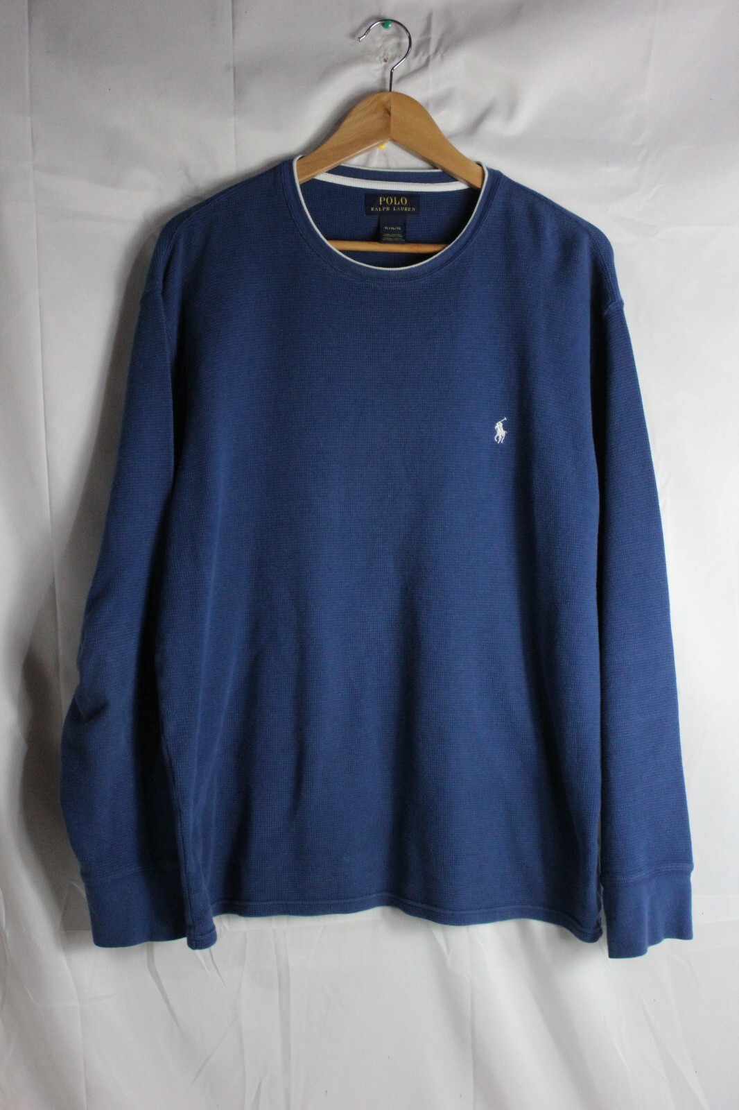Polo Ralph Lauren camicia uomo XL blu waffle maglia termica manica lunga pony