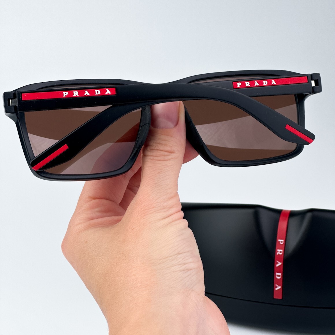 Prada Linea Rossa PS05YS DG050A BRAND NEW Sunglasses Black Rubber Brown Unisex Prada Linea Rossa - PS 05YS Sunglasses | Specs Collective main image 3