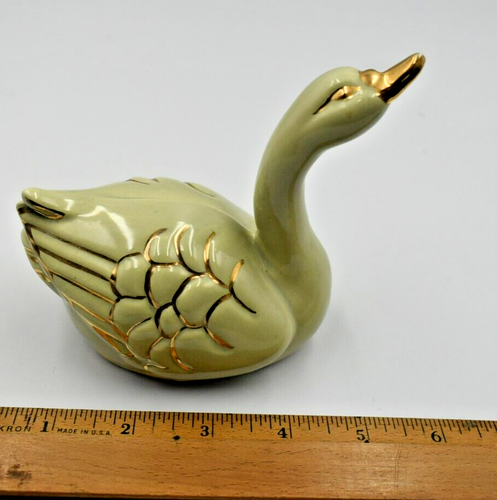 Vintage Lt Green Swans Ceramic and Soap Dish Lt Green with Gold accents - Picture 9 of 13