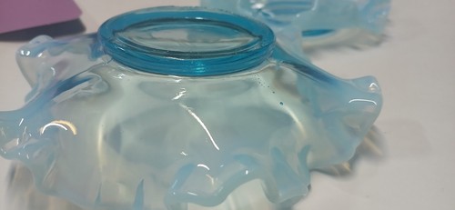 Vintage Fenton Paar aquablau opaleszierend gerüschtes Glas Geschirr/Aschenbecher Sammlerstück - Bild 5 von 10