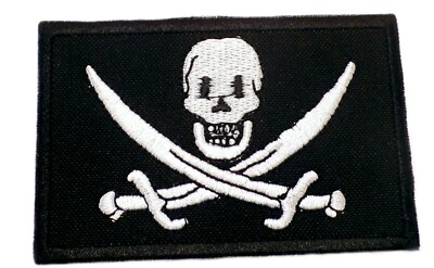 IRON-ON PIRATE PATCH - JOLLY ROGER Skull and Crossbones EMBROIDERED SKELETON new