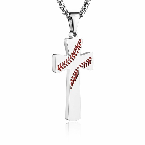 Silver Men Baseball Cross Pendant 
