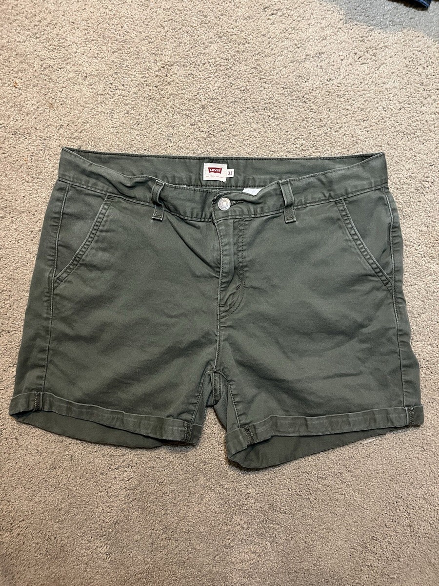 Levi's Womens Size 31 Denim Shorts Faded Olive Green Five Pocket Cuffed Hem