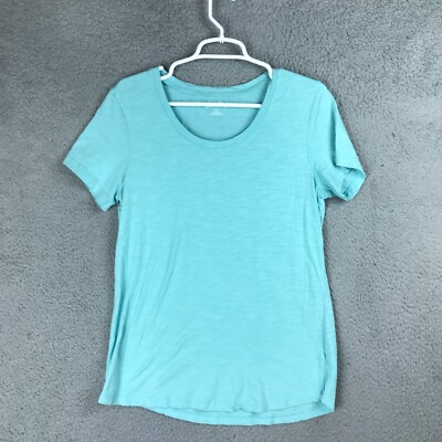 Eddie Bauer Womens Short Sleeve Scoop Neck Pullover Blue Shirt