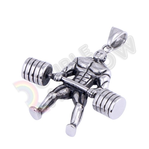 Weightlifter Bodybuilding Gym Dumbbell Men Stainless Steel Pendant Necklace*P138 - Picture 11 of 13