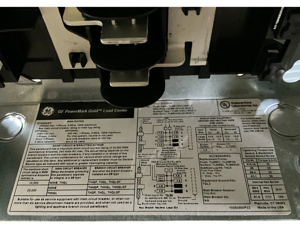 GE TLM612SCUDP 125 Amp 6-Space 12-Circuit Indoor Main Lug Circuit Breaker Panel - Image 3 of 4